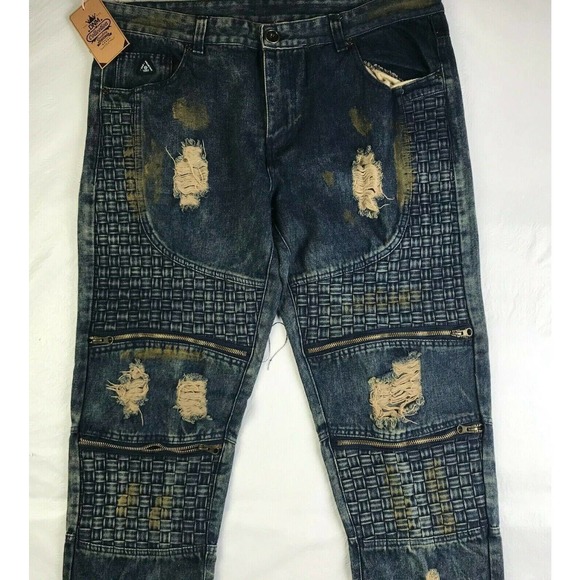 NWT - DNM Basket Weave Men's Slim Fit Distressed Mid Rise Blue Jeans - Size 36 - Picture 10 of 12